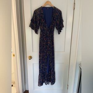Madewell Floral Midi Dress - Navy and Red